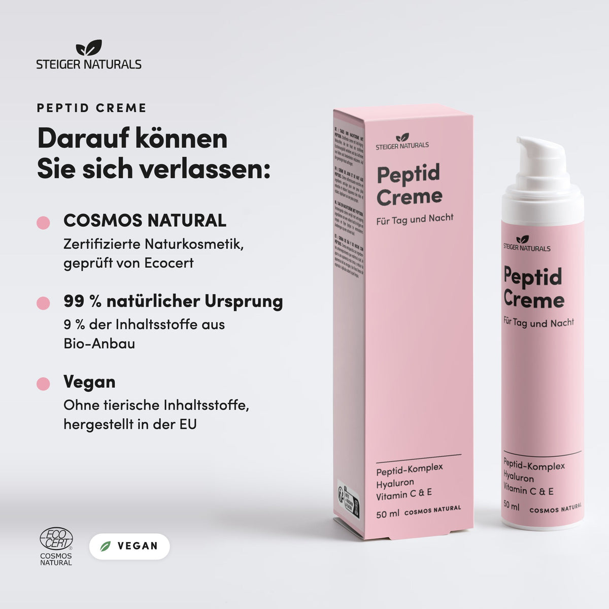 Peptid Creme: zertifizierte Naturkosmetik, vegan