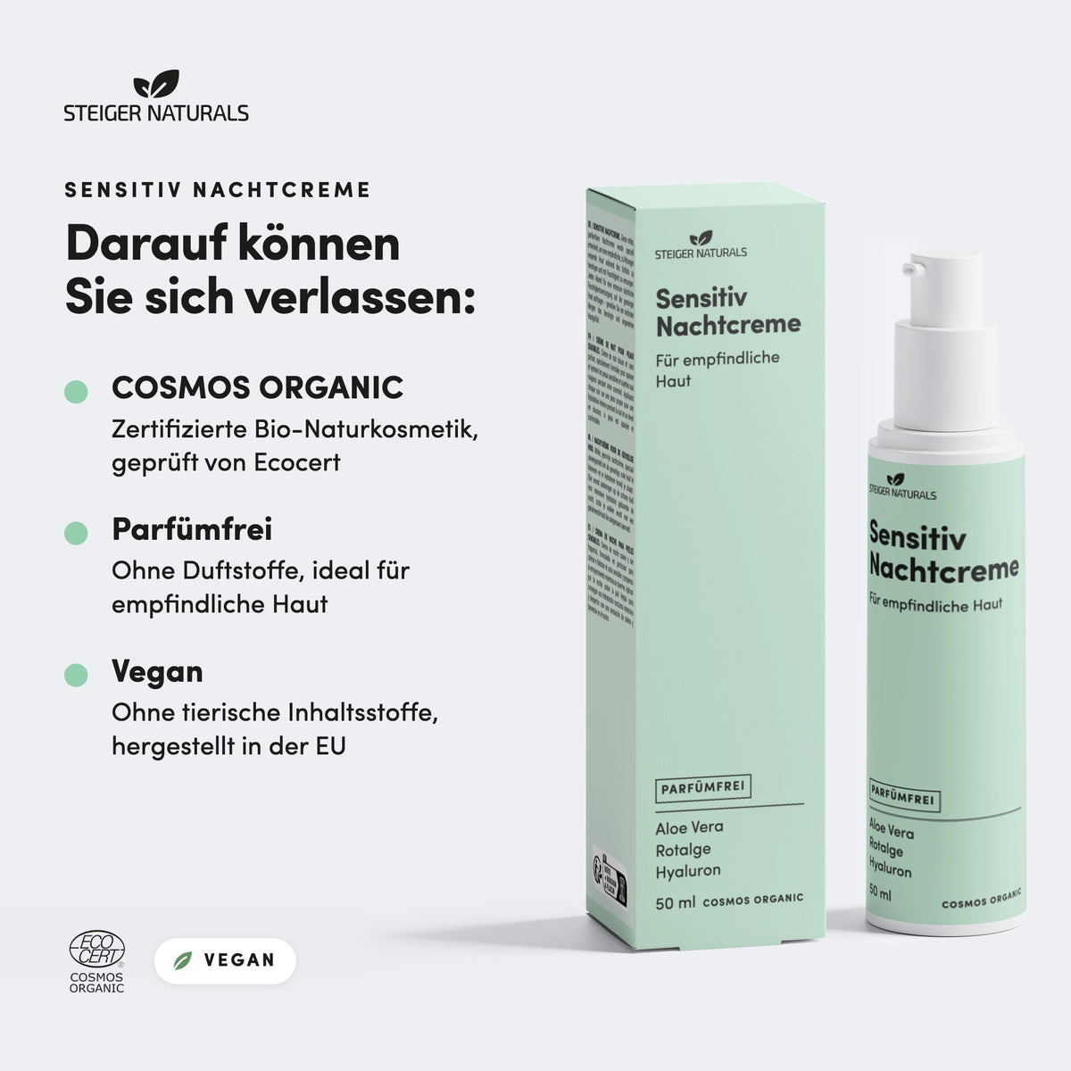 Sensitiv Nachtcreme: zertifizierte Bio-Naturkosmetik, parfümfrei, vegan