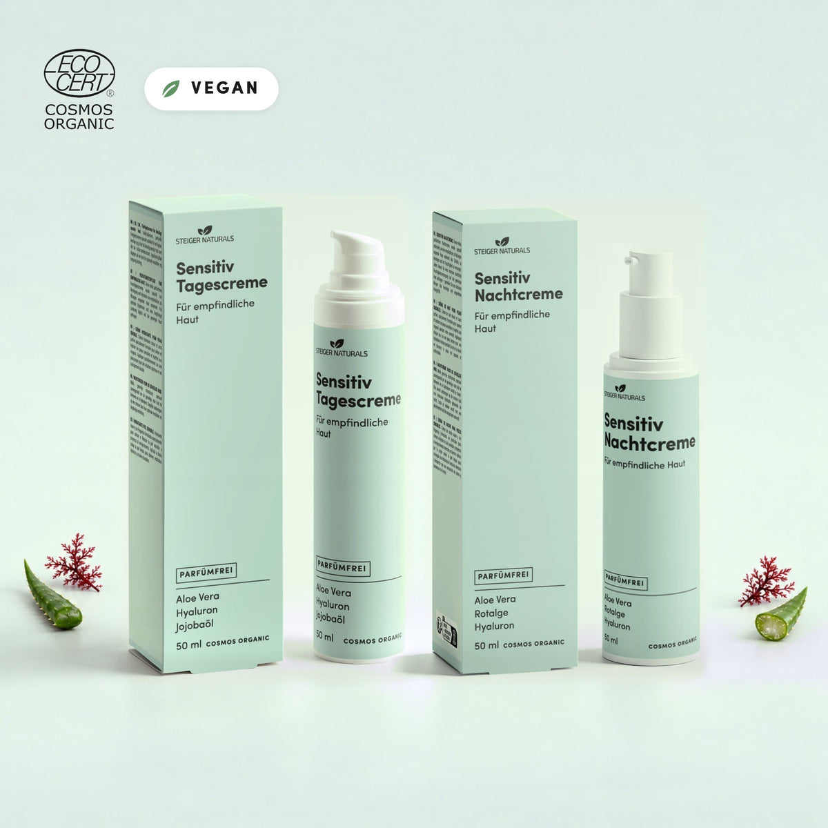 Sensitiv-Routine von Steiger Naturals: Sensitiv Tagescreme und Sensitiv Nachtcreme